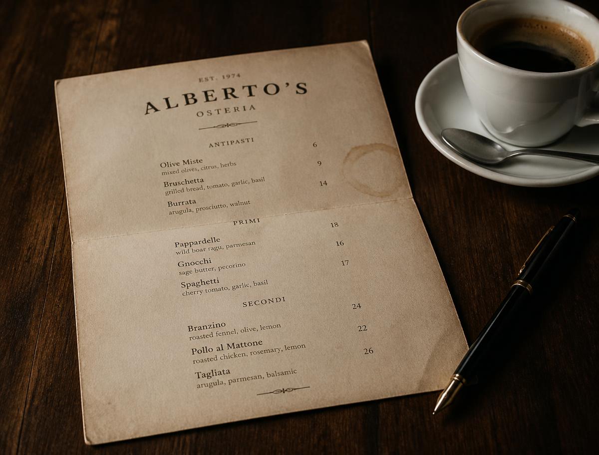 Παραδοσιακό έντυπο menu σε τραπέζι εστιατορίου